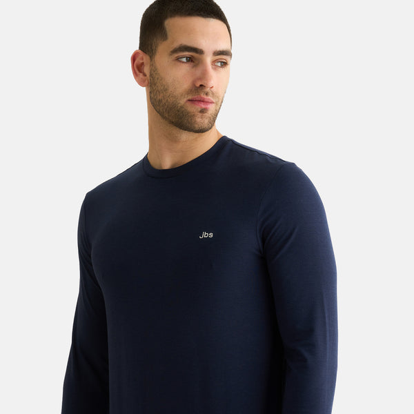 Navy langærmet bambus T-shirt til herre