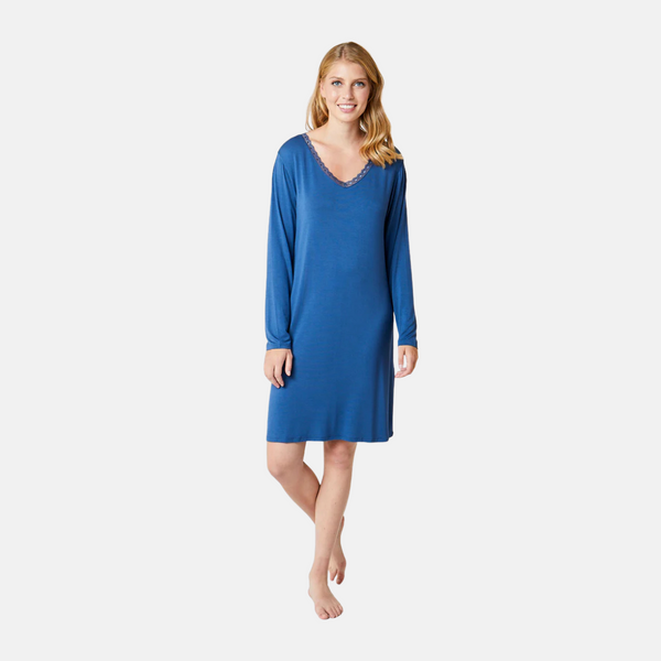 Jacqueline bamboo long sleeve nightgown - dusty blue