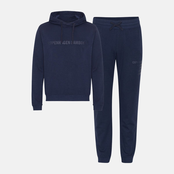 Blå bambus hoodie joggingsæt med logo fra Copenhagen Bamboo