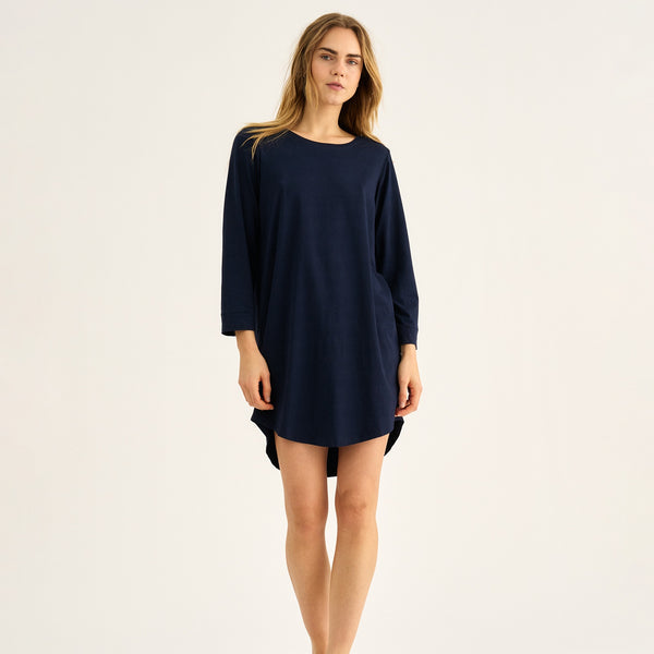 Blue long sleeve bamboo T-shirt dress