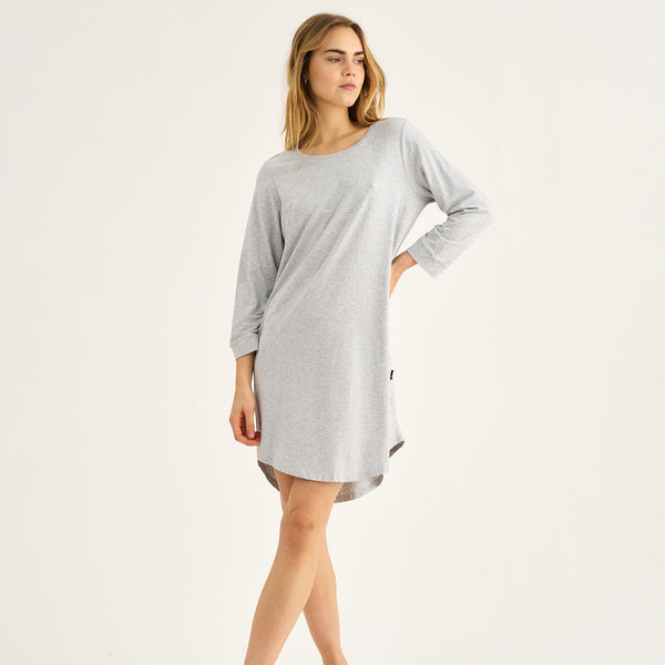Gray long sleeve bamboo T-shirt dress
