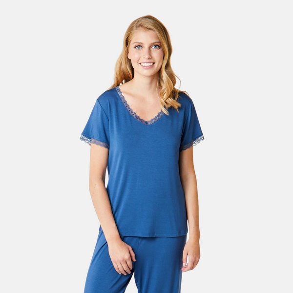 Jordan bamboo short-sleeved nightgown - dusty blue