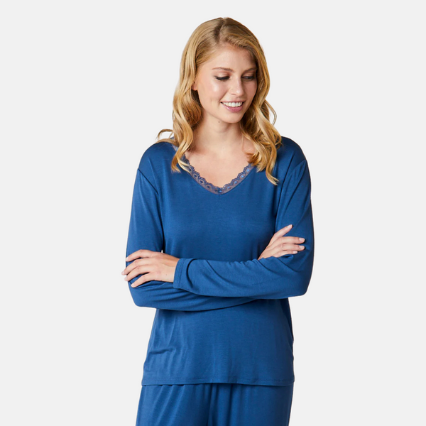 Jordan bamboo long sleeve nightgown - dusty blue