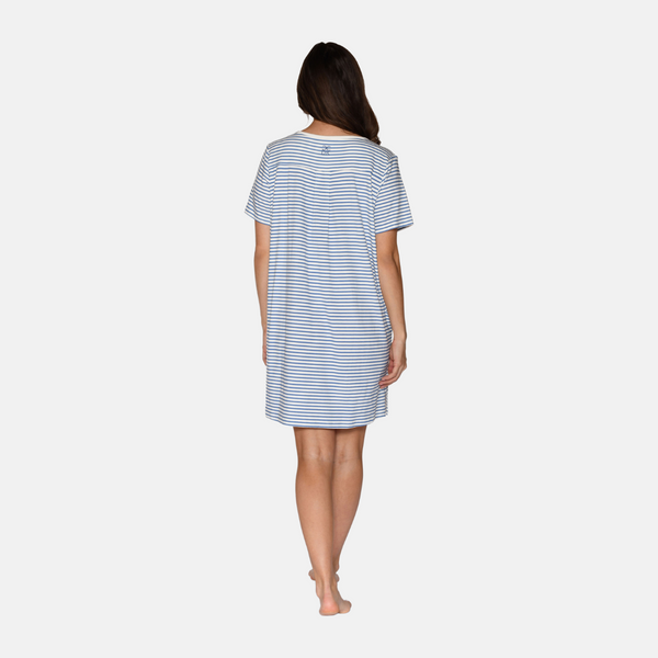 Bea short-sleeved bamboo nightgown - light blue striped