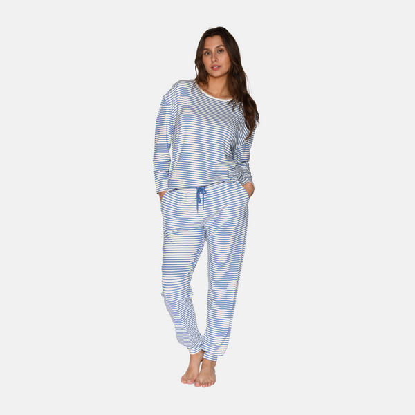Betty bamboo night pants - light blue striped
