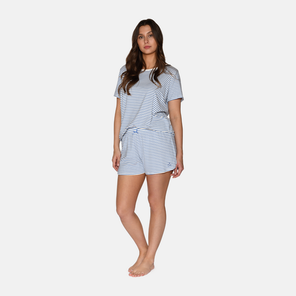 Kimmy bamboo night shorts - light blue striped