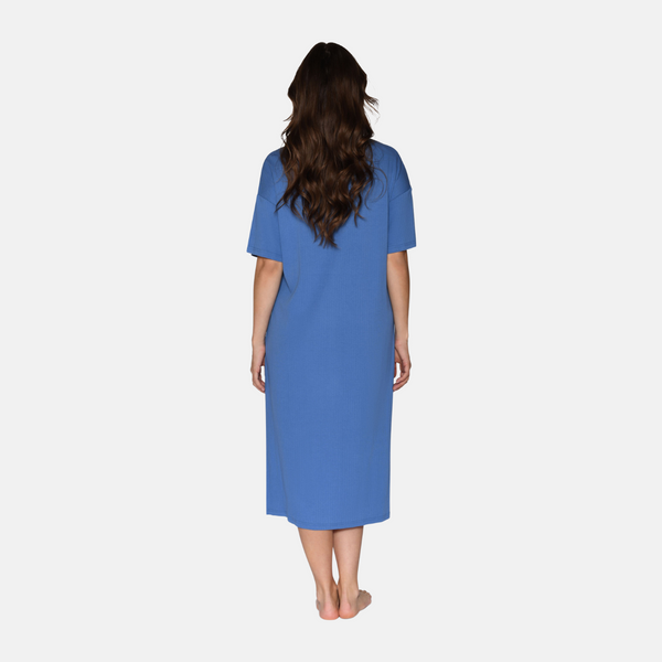 Amina short-sleeved bamboo nightgown - blue