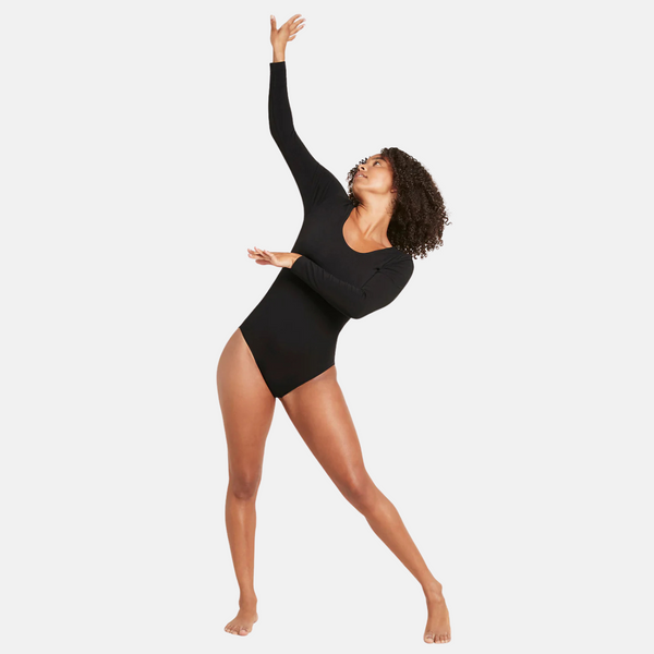 Black bamboo bodystocking with long sleeves