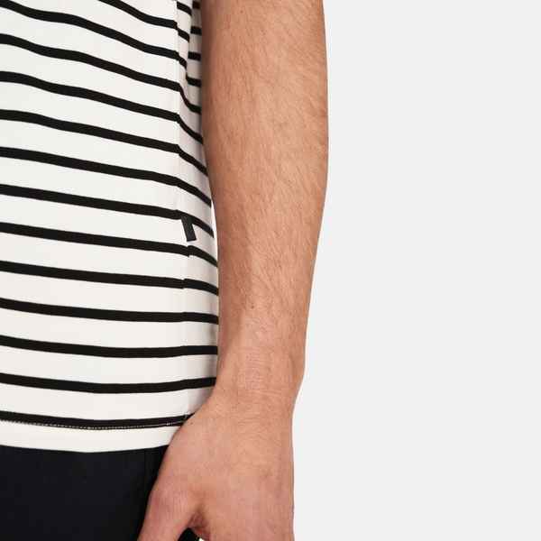 Black/white striped crew neck bamboo t-shirt