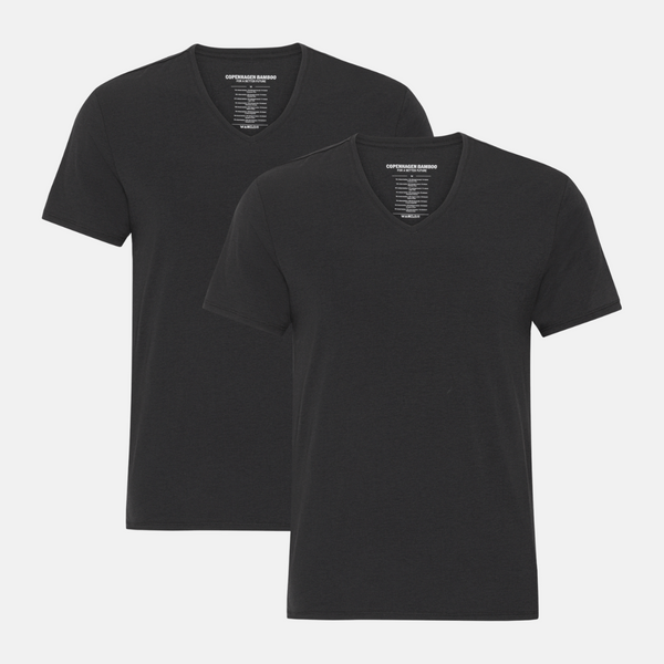 Black slim fit v-neck bamboo T-shirts - 2 pack