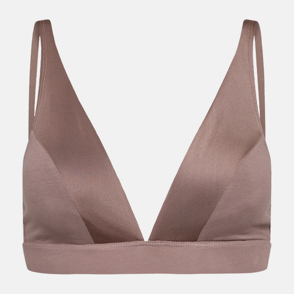 Taupe bamboo triangle bra with feminine details