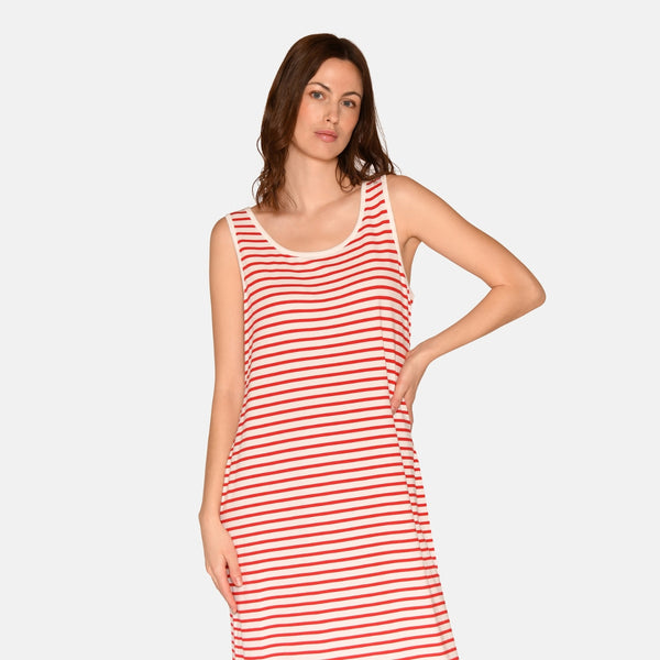 Anna bamboo dress with wide straps - Red striped