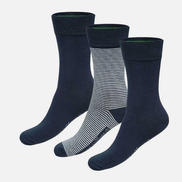 Beau bamboo socks - dark blue and striped 3 pack