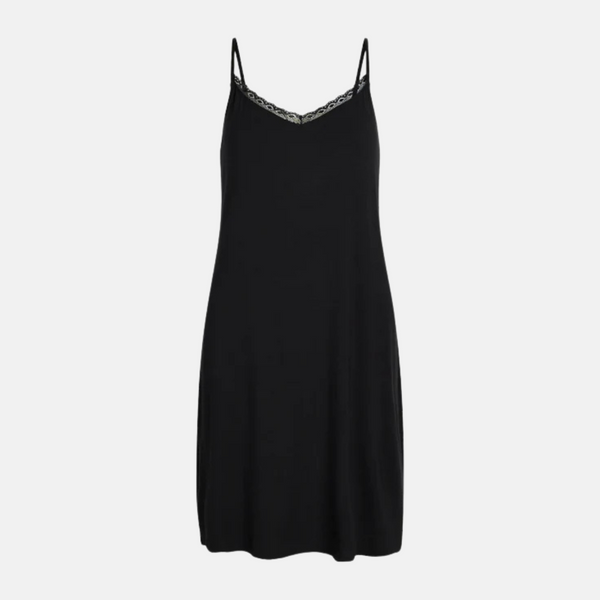 Maia bamboo nightgown with narrow straps - black
