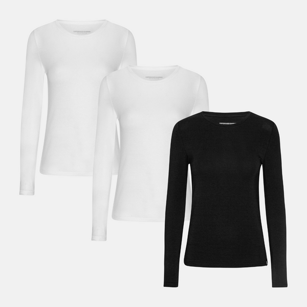 3 pack long sleeve bamboo T-shirt white/white/black