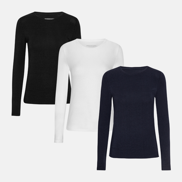 3 pack long sleeve bamboo T-shirt black/white/navy