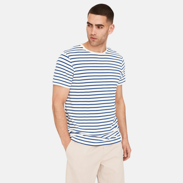 Navy/white striped crew neck bamboo t-shirt