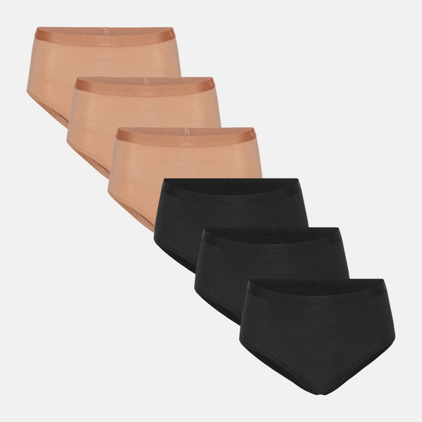 6 pack bamboo maxi panties black/tan