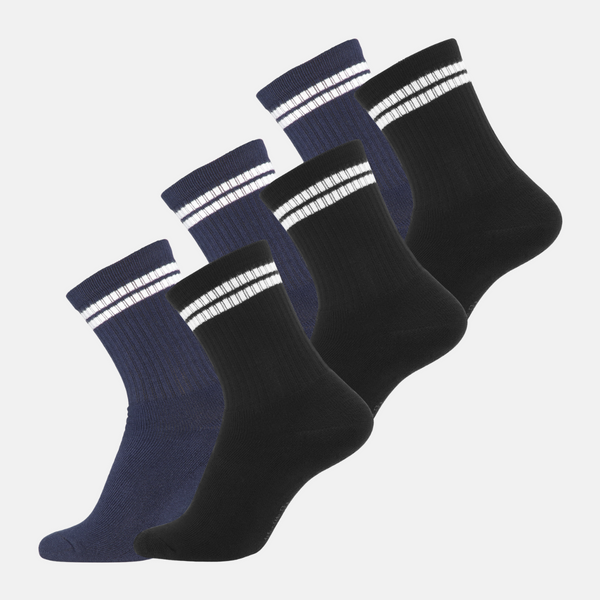 6 pairs of bamboo tennis socks black with white stripes/navy with white stripes