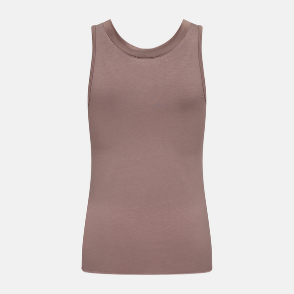 Taupe bamboo tank top with feminine details