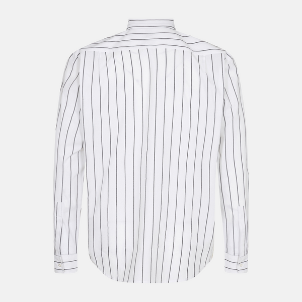 White bamboo shirt with narrow gray stripes