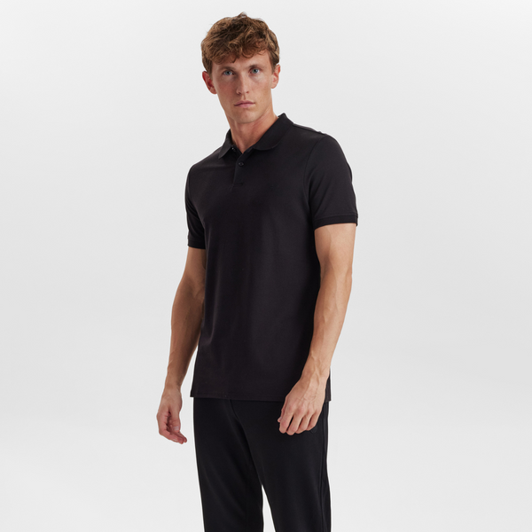 Black pique bamboo polo shirt