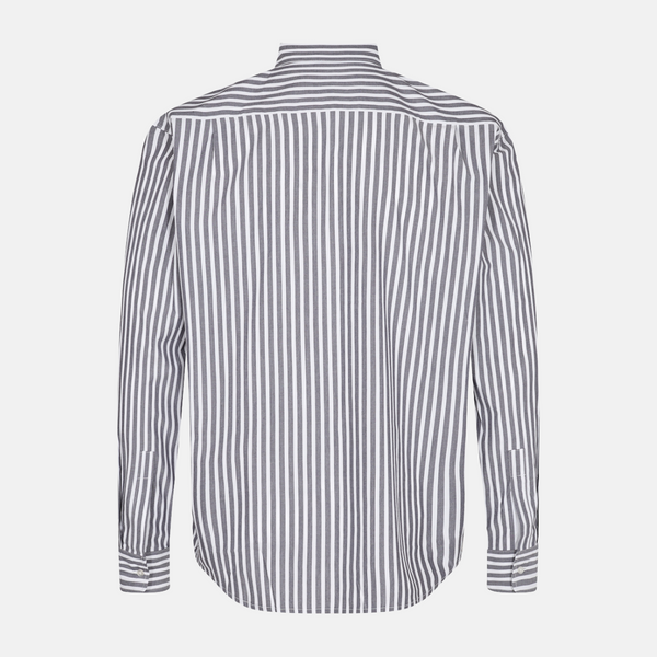White bamboo shirt with wide gray stripes