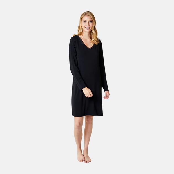 Jacqueline bamboo long-sleeved nightgown - black