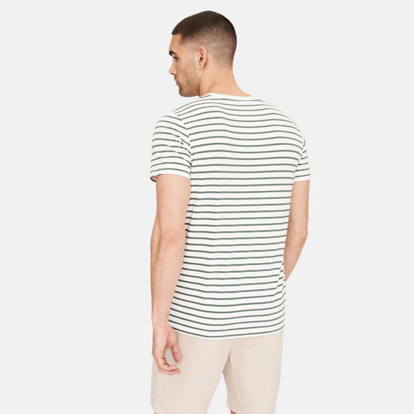 Green/white striped crew neck bamboo t-shirt