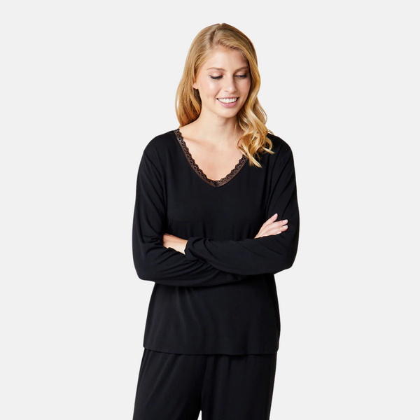 Jordan bamboo long sleeve nightgown - black