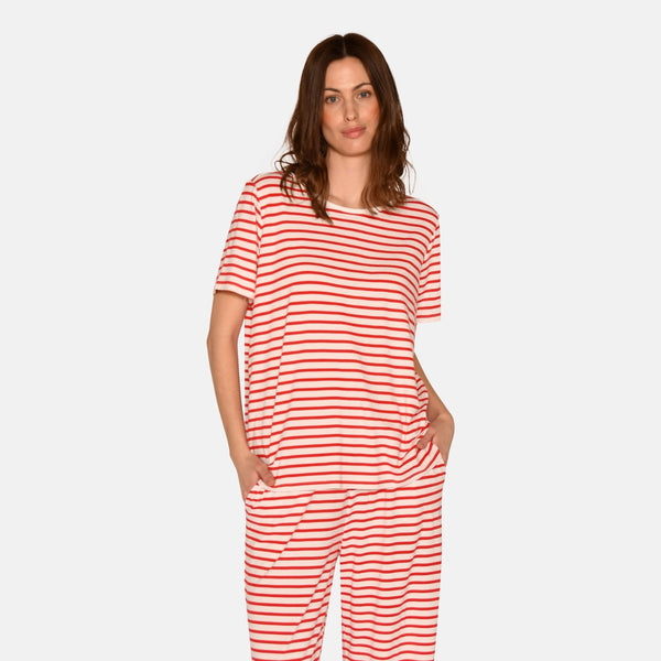 Bea short-sleeved bamboo t-shirt - Red striped