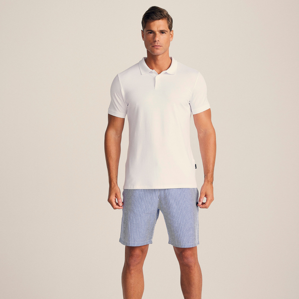 White pique bamboo polo shirt