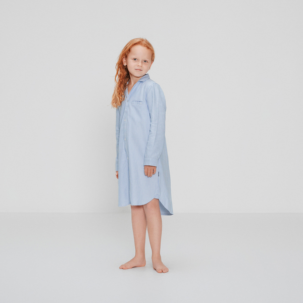 Light blue striped long bamboo nightgown