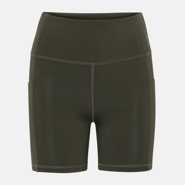 Olive green high waisted bamboo workout shorts 5"