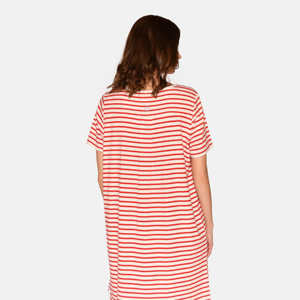 Bea short-sleeved bamboo nightgown - Red striped