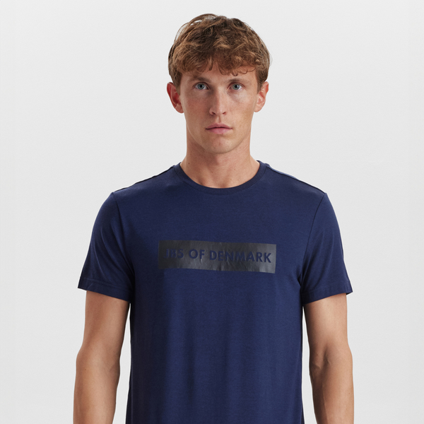 Navy blue crew neck bamboo T-shirt with print