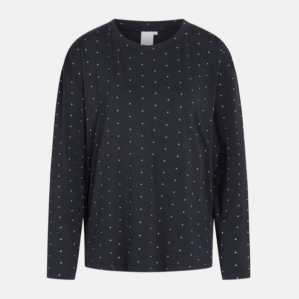 Britt long-sleeved bamboo nightgown navy with dots