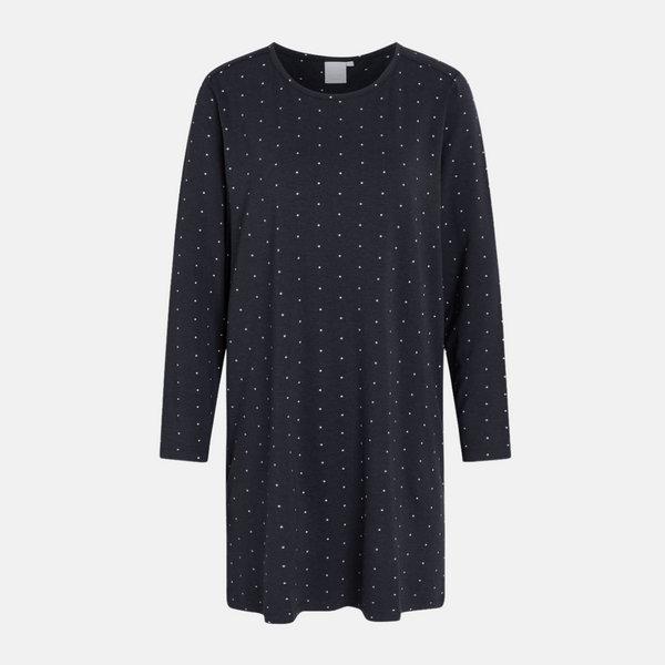 Bea long-sleeved bamboo nightgown navy with dots