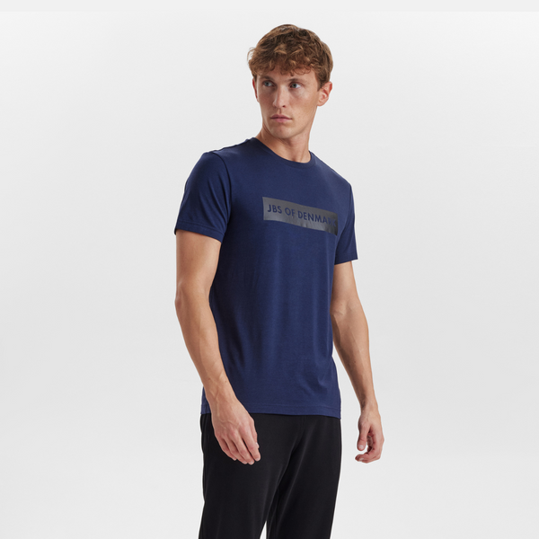 Navy blue crew neck bamboo T-shirt with print
