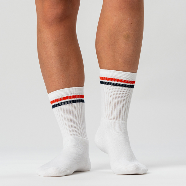 3 pairs of white bamboo tennis socks with red/blue stripes