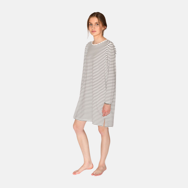 Bea long-sleeved bamboo nightgown - white gray stripes