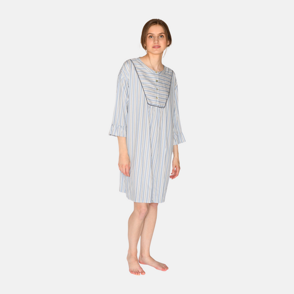 Nora bamboo nightgown - blue, white and grey stripes
