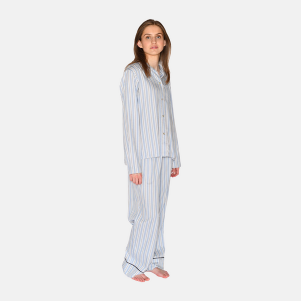 Amalie bamboo nightgown - blue, white and gray stripes
