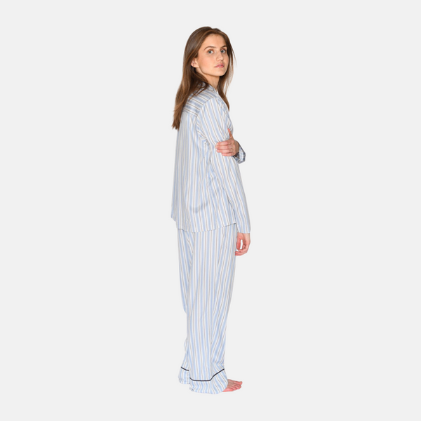 Amalie bamboo nightgown - blue, white and gray stripes