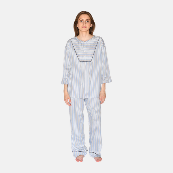 Ninna bamboo nightgown - blue, white and gray stripes