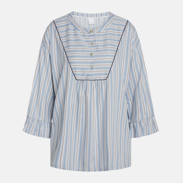Ninna bamboo nightgown - blue, white and gray stripes