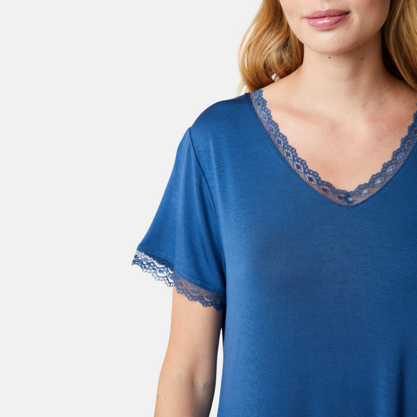 Jacqueline bamboo short-sleeved nightgown - dusty blue