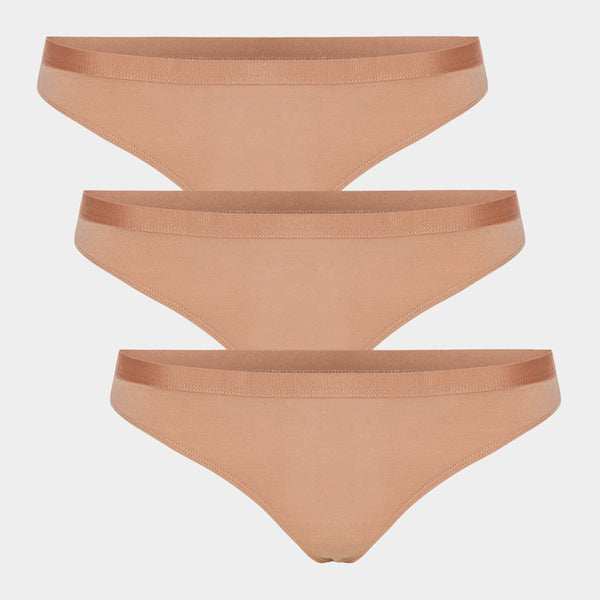 Tan bamboo thong panties - 3 pack
