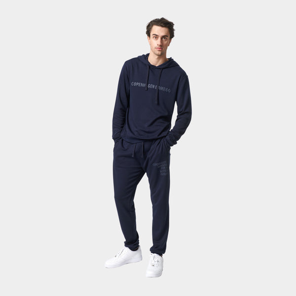 Navy bamboo hoodie jogging set with logo