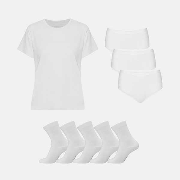 Bamboo Package - T-shirt & Maxi Panties & Socks - White